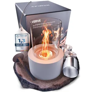 Firell® Tischkamin VERVE aus massivem Beton – Bioethanol Kamin Indoor & Outdoor – Extra lang Brenndauer – Ethanol Tischfeuer für Innen & Au... - Grau