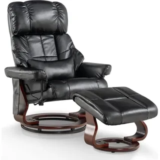 MCombo Massagesessel 9068 Kunstleder 86 x 110 x 86 cm Schwarz mit Hocker