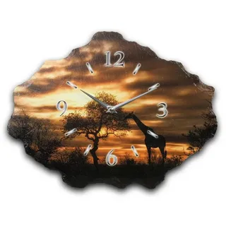 Kreative Feder Wanduhr Design-Wanduhr aus Stein (Beton) „Afrika“ (Funk- oder Quarzuhrwerk; ohne Ticken; elegant, außergewöhnlich, modern) braun