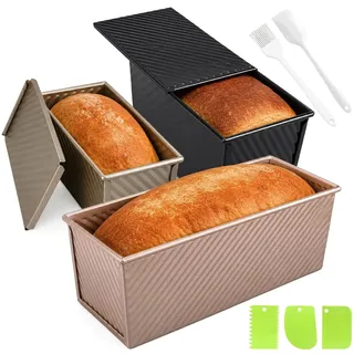 3er Toastbrot Backform mit Deckel 1000g 450g 350g Antihaft Karbonstahl | Antihaft Pullman Kastenformen für Sandwichbrot, Toast und Brioche, ideal für gleichmäßiges Backen in Küche, Haushalt und Ofen