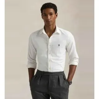 Polo Ralph Lauren für Herren. 710736557002 Weißes, im Stück gefärbtes Oxford-Hemd in Slim Fit (L), Lässig, Baumwolle, Klassisch, Langarm