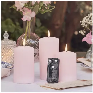 Lights4fun LED-Kerze TruGlow® LED Kerzen Echtwachs Trio rosa mit Fernbedienung