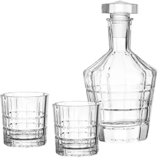 LEONARDO Gläser-Set SPIRITII, Glas, 3-teilig (1 Karaffe, 2 Gläser), Reliefoptik weiß