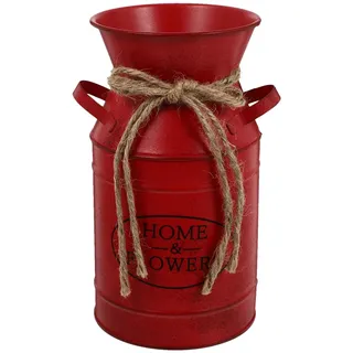 Milisten Vintage Blumenvase im Milchkannen-Design: Rustikaler Pflanztopf aus Metall mit Henkeln - Rote Shabby Chic Deko für Landhausstil, Wohnzimmer & Balkon