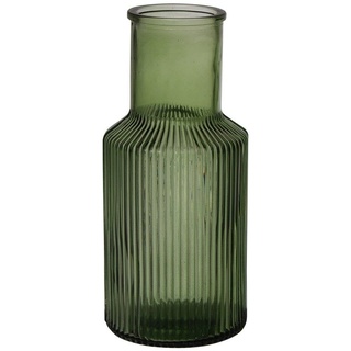 INNA-Glas Dekoflasche Carmela aus Glas, Rillen, grün-klar, 22 cm, Ø 10 cm - Deko Flaschenvase