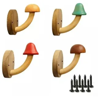 4 Stück Fun Holz Pilz Kleiderhaken Küche Badezimmer Garderobe Türhaken Holz Kleiderhaken Wandmontage Farbige Massivholz Dekorative Haken