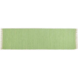 Theko | Dhurry Teppich aus 100% Baumwolle Flachgewebe Teppich Happy Cotton | handgewebt | Farbe: Dunkelgrün | 70x250 cm
