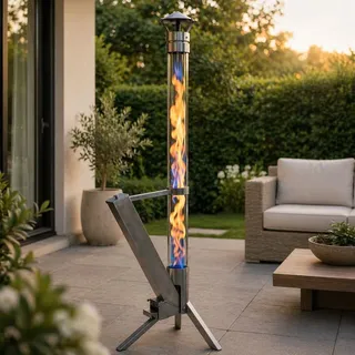Eden Outdoor Feuerrohr Klassik,Edelstahl Feuersäule und Pelletfackel, Elegante Terrassenheizer und Gartenkamin, stilvolles Terrassenfeuer, langleb...