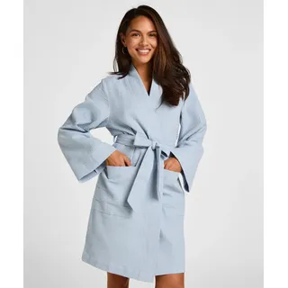 Bademantel HUNKEMÖLLER "Waffel-Bademantel" Gr. XS, blau, XS/S, 100% Baumwolle, Hausmäntel, Bademantel