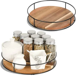 Drehbare Servierplatte Holz, Pizzabrett Drehbar, Drehplatte | Servierteller, Tortenplatte, Drehteller ,Gewürzregal,für Käse Wurst Pizza Snacks (Ø 23 cm)