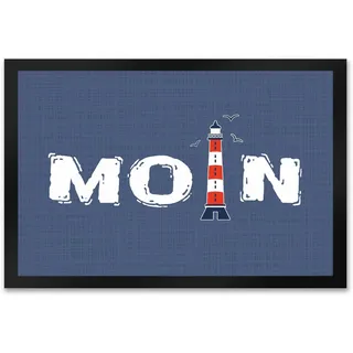 speecheese Fußmatte XXL in 50x75 cm im maritimen Stil mit Spruch: Moin und Leuchtturm Maritim Heimathafen Meer Ostsee Nordsee Schuhmatte Norden Nordlicht Leuchtturm Anker Möwe Küste Wind
