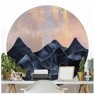 Bilderdepot24 Vliestapete rund Goldene Dämmerung Gebirge, Glatt, Matt, (Vliestapete selbstklebend), Wohnzimmer Schlafzimmer Küche Wandtattoo Motivtapete Klebe Wandtapete blau 200 m x 200 m
