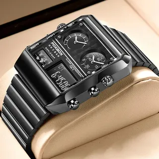 Herren Uhr Luxus Quarz Edelstahl Sportuhr digital analog quadratisch