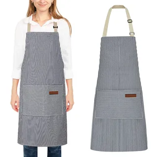 1 Stück Schürze Kochschürze Damen - Verstellbare Küchenschürze mit Taschen Männer - Kittelschürze Baumwolle Schürze zum Kochen, Malen, Backen, Hausarbeiten