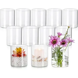 Glasvase - 12 Stück - 10 cm hoch - Zylinder - Tischdekoration - Transparent - Ideal für Blumen und Trockenblumen - Blumenvasen - Transparent