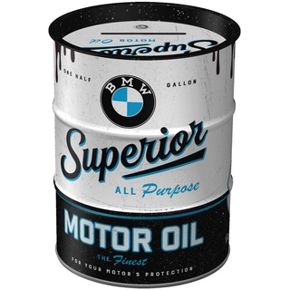Nostalgic-Art Retro Spardose, BMW – Superior Motor Oil – Geschenk-Idee für Auto Zubehör Fans, Sparschwein aus Metall, Vintage Blech-Sparbüchse, 600 ml