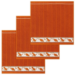 Kracht Geschirrtuch Piepmatz, (Set, 3-tlg., Set), 3er Pack Frottee Küchenhandtücher (3 Stück) ca.50x50cm Baumwolle orange