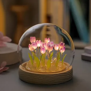 DINOWIN Tulpe Bastelset Nachtlicht DIY Batteriebetrieben Tulpen Nachttischlampe Tischdekoration Geschenkidee Ideale Kunst Bastelgeschenke (20 Tulpen, Lila)