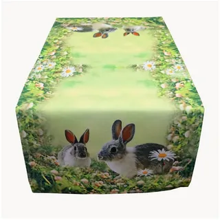 texpot Tischdecke Tischläufer Druck Osterhasen Ostern Frühling (1-tlg) grün Rechteckig | 40 cm x 90 cm