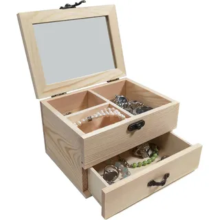 Holzkästchen Holz Schmuckkästchen Aufbewahrungsbox Sammelkasten mit Schubladen Spiegel