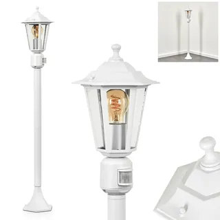 HOFSTEIN Außenstehleuchte Loria, Außenwegeleuchte mit Bewegungsmelder aus Metall/Glas in Weiß/Klar, Wegeleuchte im Landhaus/Antik/Vintage-Design für Garten, Außenbereich, Hof, 107 cm, E27, IP44