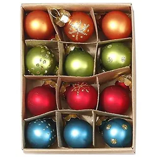 Inge-Glas Weihnachtskugeln MilleFiori | Ø 2 cm | 12 Stück | Glas | Buntes Dekor im Millefiori-Stil | Hochwertige Christbaumkugeln für Weihnachten