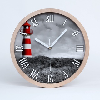 Tulup Holzuhr Uhr Holz Modern Runde ⌀ 25cm Dekoration Stille Uhren Wanduhr Weiße Uhrzeiger - Leuchtturm