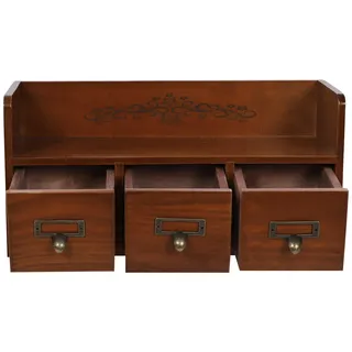 TaNeHaKi Schreibtisch Organizer Holz Schubladenbox Vintage 3 Schubladen Sofort Einsatzbereit braun Aufbewahrungsbox 38,5×14,5×18,5 cm Schmuckkasten schublade leichtgängig Apothekerschrank