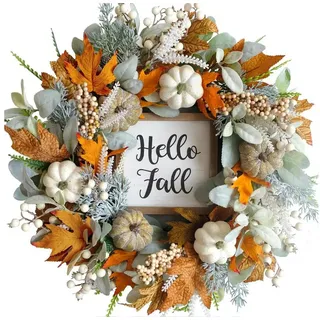 Kunstkranz Herbstkranz, Herbst-Kürbis-Kranz, Agger, geeignet für Erntedankfest, Erntefest und Halloween Ø 45 cm