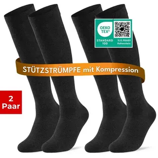 sockenkauf24 Stützkniestrümpfe Kompressionsstrümpfe Reisestrümpfe Stützstrümpfe mit Kompression (Schwarz, 2-Paar, 39-42) aus Baumwolle für Damen & Herren mit Komfortbund schwarz 39-42