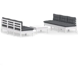 7-tlg. Garten-Lounge-Set mit Anthrazit Kissen Kiefernholz - Weiß