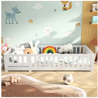 Gdood Kinderbett Massivholzbett Bodenbett Zaunbett Einzelbett Montessori (1-tlg., Sehr gut geeignet für Kinder und Babys), inkl. Lattenrost, Kiefer, 90x200 cm weiß
