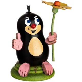 Kuhnert Dekoration/Holzfigur Maulwurf Herbert - mit Blume - handgefertigte kleine Dekofigur - Größe: ca. 6cm - Erzgebirgische Holzkunst - Made in Germany