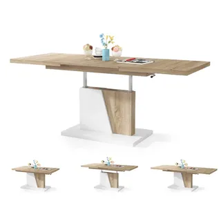 Moderner Esszimmertisch Grand - Esstisch - bis 180cm ausziehbar – höhenverstellbar - Küchentisch - Kitchen Table - 120x70cm - 05 - Sonoma Eiche + Weiß