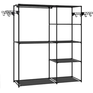 WOLTU Kleiderschrank offen, Kleiderständer stabil, Garderobenständer, Kleiderregal mit 8 Ablagen Kleiderstange Haken, für Garderobe Schlafzimmer, aus Stoff Metall, Schwarz