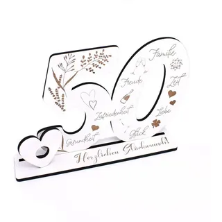 Dekolando Deko-Buchstaben Aufsteller Zahl 50 Geburtstag Herzlichen Glückwunsch Geldgeschenk (weiß, 3tlg), 17 x 24 cm weiß