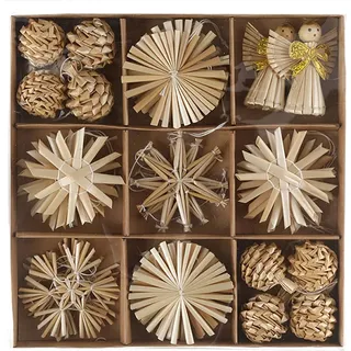 32-tlg. Set Strohsterne Ø 6 cm Baumschmuck nachhaltig - Christbaumschmuck Stroh Sterne für den Christbaum Baumhänger Stroh Weihnachtsbaumschmuck...