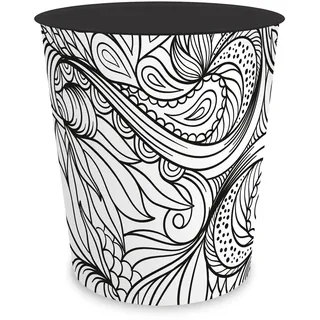 itenga Papierkorb für Kinder mit Motiv - rund ca. 11 Liter - Mülleimer fürs Kinderzimmer - stabiler Kunststoff (Motiv Line Art schwarz weiss)