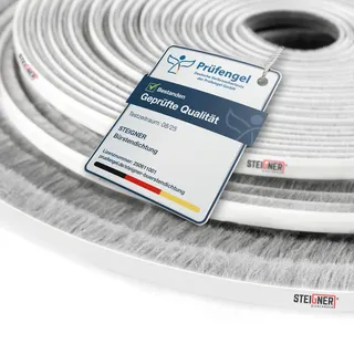 STEIGNER Bürstendichtung selbstklebend Grau 15 mm x 15 m - Robuste Türbürstendichtung für Haustüren, Rolltore, Eingangstüren - Zugluftstopper, Insektenschutz, Staubschutz