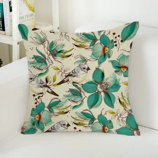 Kissenbezug 80x80 Beige Vogel Grün Kopfkissenbezug 80x80 Sanft Baumwolle Leinen sofakissen mit Reißverschluss Dauerhaft Kissenbezüge 80x80 Knitterfreie Starke Atmungsaktivität Couchkissen 1 Pcs