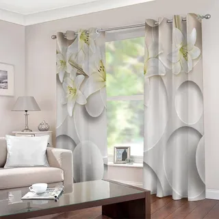 JIARAO Vorhänge mit Ösen 2er Set Blickdichte Vorhänge Blumen,Kreis Verdunkelung Vorhänge Wohnzimmer Modern Gardinen Abstrakte Kunst Scheibengardinen mit Schlaufen 183 x 214 cm BxH