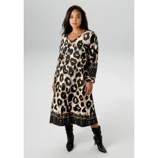 Jerseykleid ANISTON PLUS, Damen, Gr. 44, N-Gr, leoprint, Milano Rib, Obermaterial: 70% Viskose, 25% Polyester, 5% Elasthan, gemustert, figurumspielend kniebedeckend, V-Ausschnitt, Kleider Jerseykleid, in ausdrucksvoller Animalprint