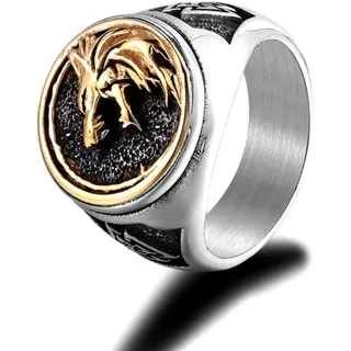 YAHOYA Retro Herren Odins Wolf Fenrir Siegel Ringe Gold Farbe Edelstahl Nordische Mythologie Symbole Valknut Amulett Ring Punk Accessoires