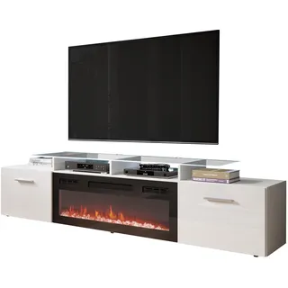 Mirjan24 TV Schrank mit Elektrischem Kamin Rozion, Realistische LED-Flamme, Elektrischer Kamin mit Heizung, TV Lowboard (Weiß/Weiß Hochglanz, mit LED Beleuchtung)