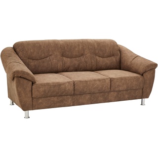 Cavadore 3er Sofa Santa mit Federkern 3-sitzige Couch in Lederoptik, Kunstleder, braun, 202 x 86 x 90 cm