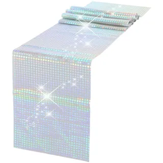 DSLSQD Disco Party Tischläufer,30x180cm Bunte Disco Tischdecke,Glitter Paillette Tischläufer,Discokugel Tischläufer,für Retro 70er 80er Jahre Disco Party Deko Geburtstag Tanzparty Hochzeit Tischdeko