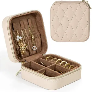 LuxusKollektion Schmuckset Kleine Schmuckkästchen für Damen Reise Schmuckbox Beige Mini