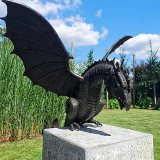 SUPYINI Garten Statuen Ornamente, große patinierte Bronze Dragon Gothic Garden Decor Statue, der Drache der Garten Skulpturen Statuen, Yard Art, lustige Harz Ornament die