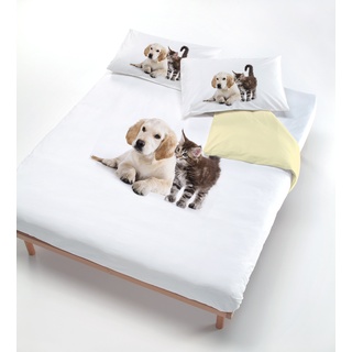 Digital cp-dig-2p Bettbezug, 100% Baumwolle, Doppelbett 502 Hund Katze cremefarben (250 x 200 cm + 2/52 x 82 cm) braun