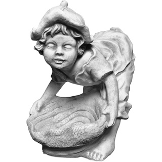 gartendekoparadies.de Elfe mit Schale, Steinfigur, H. 31 cm, 9 kg, Grau, frostsicher aus Steinguss für Außenbereich